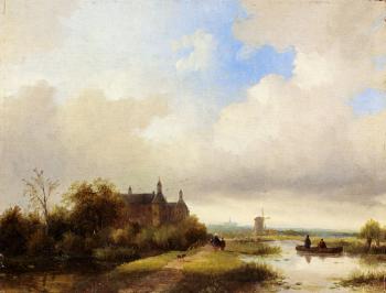 Jan Jacob Coenraad Spohler : Travellers On A Path Haarlem In The Distance